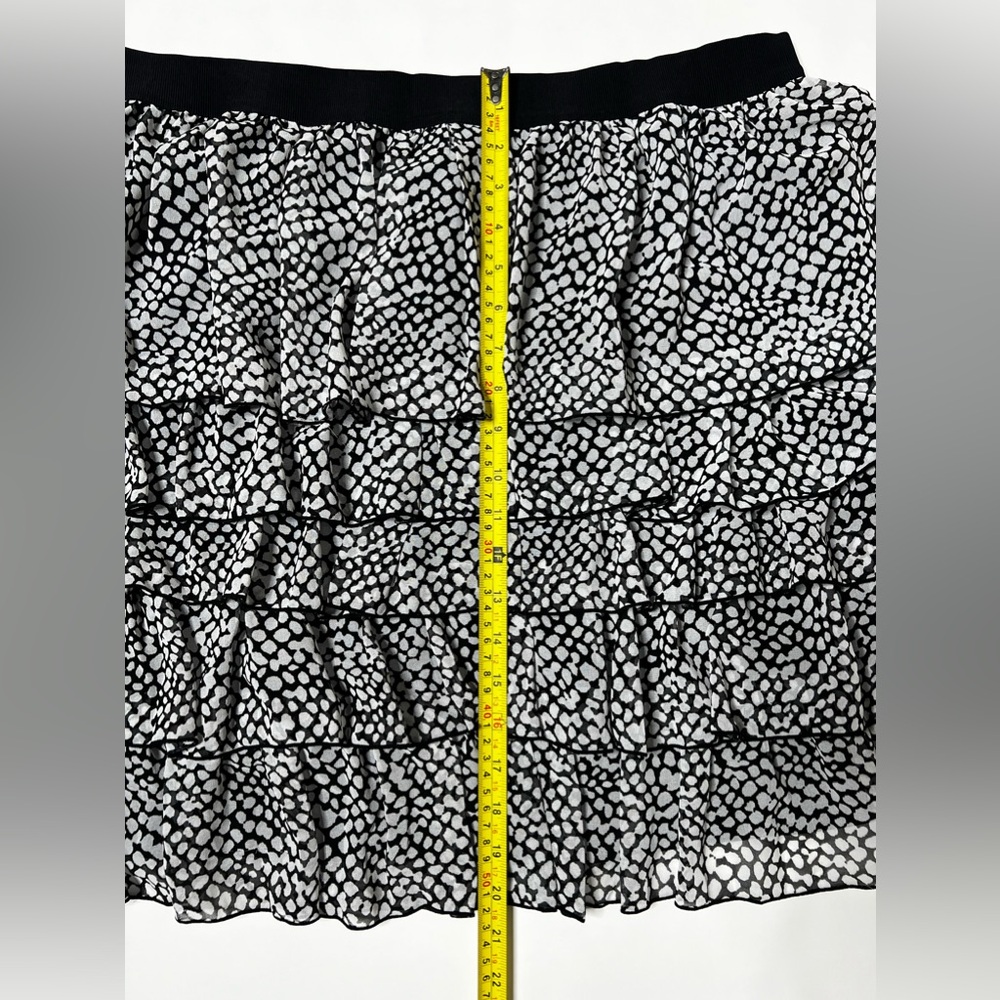 White & Black Polka Dot Tiered Skirt Mini Mid Ruffle Casual Summer Vacation Boho - Picture 11 of 15